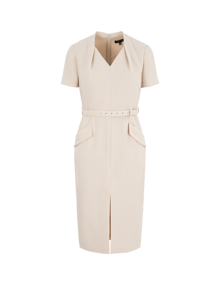 MARYLING V-Neck Short-Sleeve Front-Slit Midi Dress