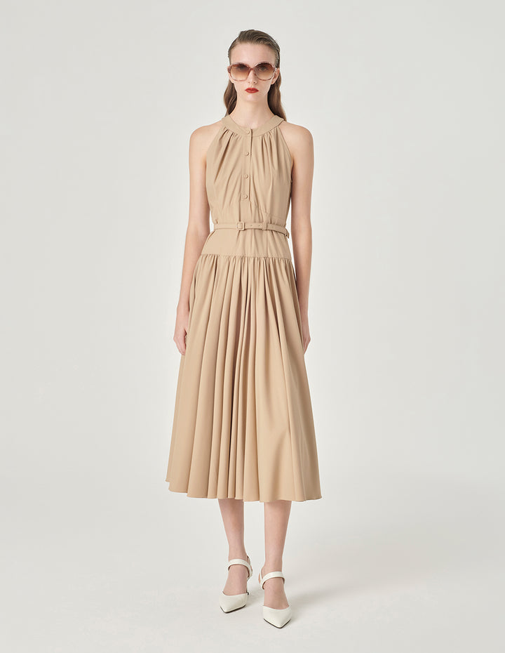 MARYLING Off-The-Shoulder Pleated Slip Dress