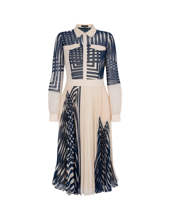 MARYLING Striped Long Sleeve Pleated Midi Shirt Dress