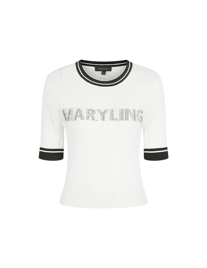 MARYLING Contrast Logo Crew Neck Knitted Sweater