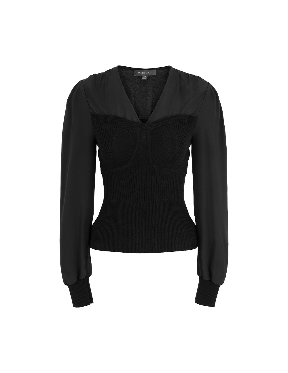 MARYLING Black V-Neck Knitted Top