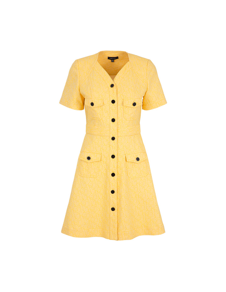 MARYLING V-Neck Short-Sleeve Letter-Logo Jacquard Dress