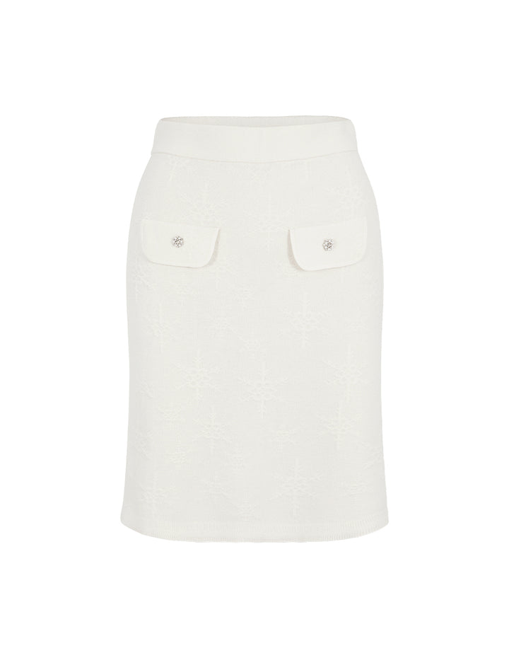 MARYLING Jacquard Knee-Length Straight Knitted Skirt