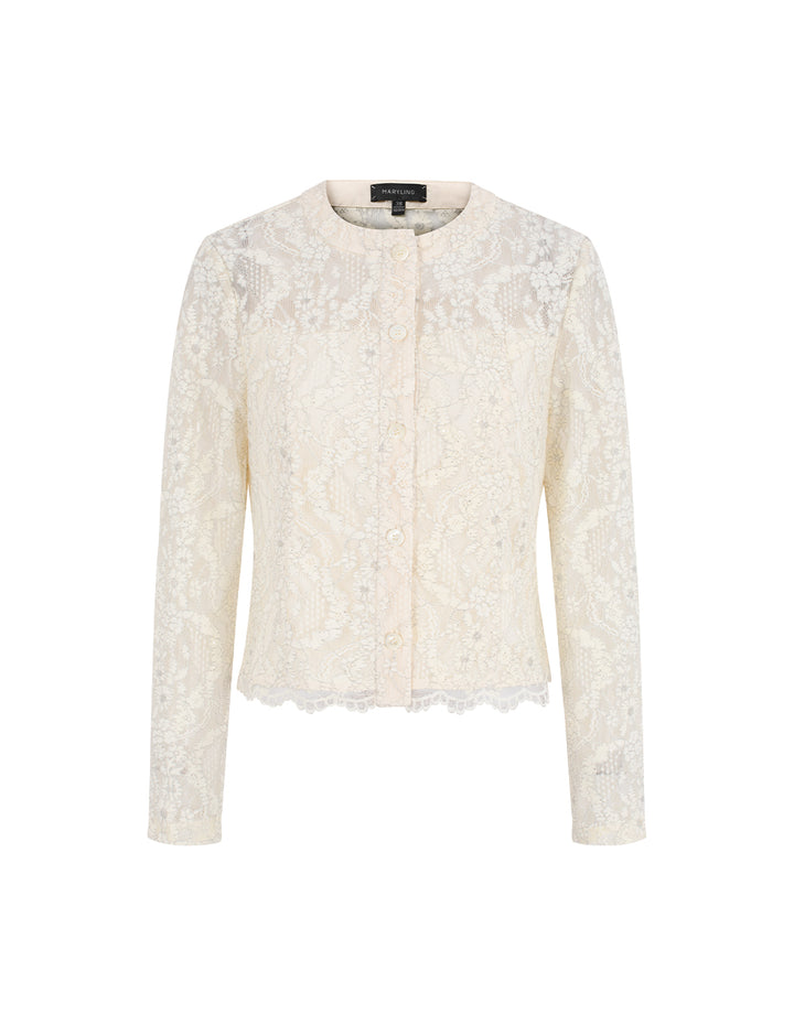 MARYLING Round Neck Lace Embroidered Sequin Long Sleeve Top