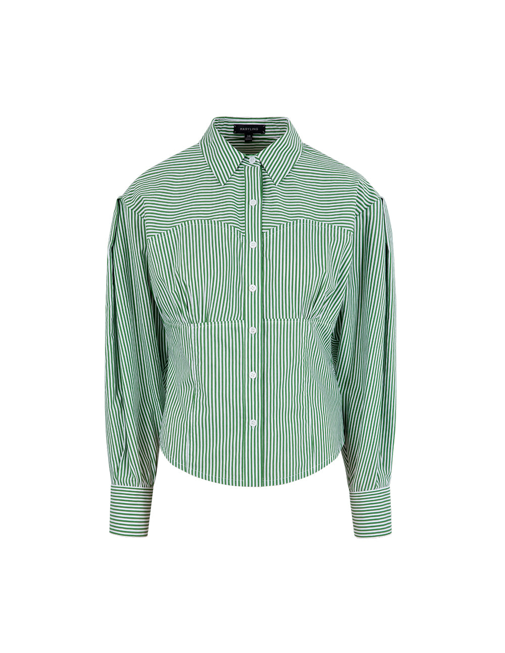 MARYLING Green And White Striped Cotton Blouse