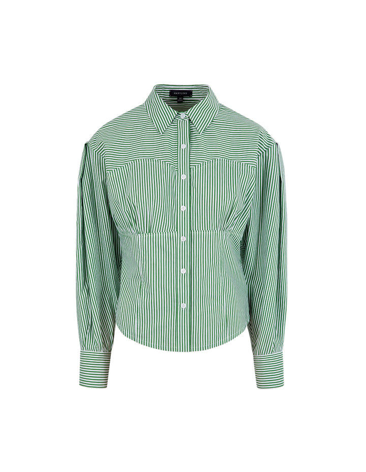 MARYLING Green And White Striped Cotton Blouse