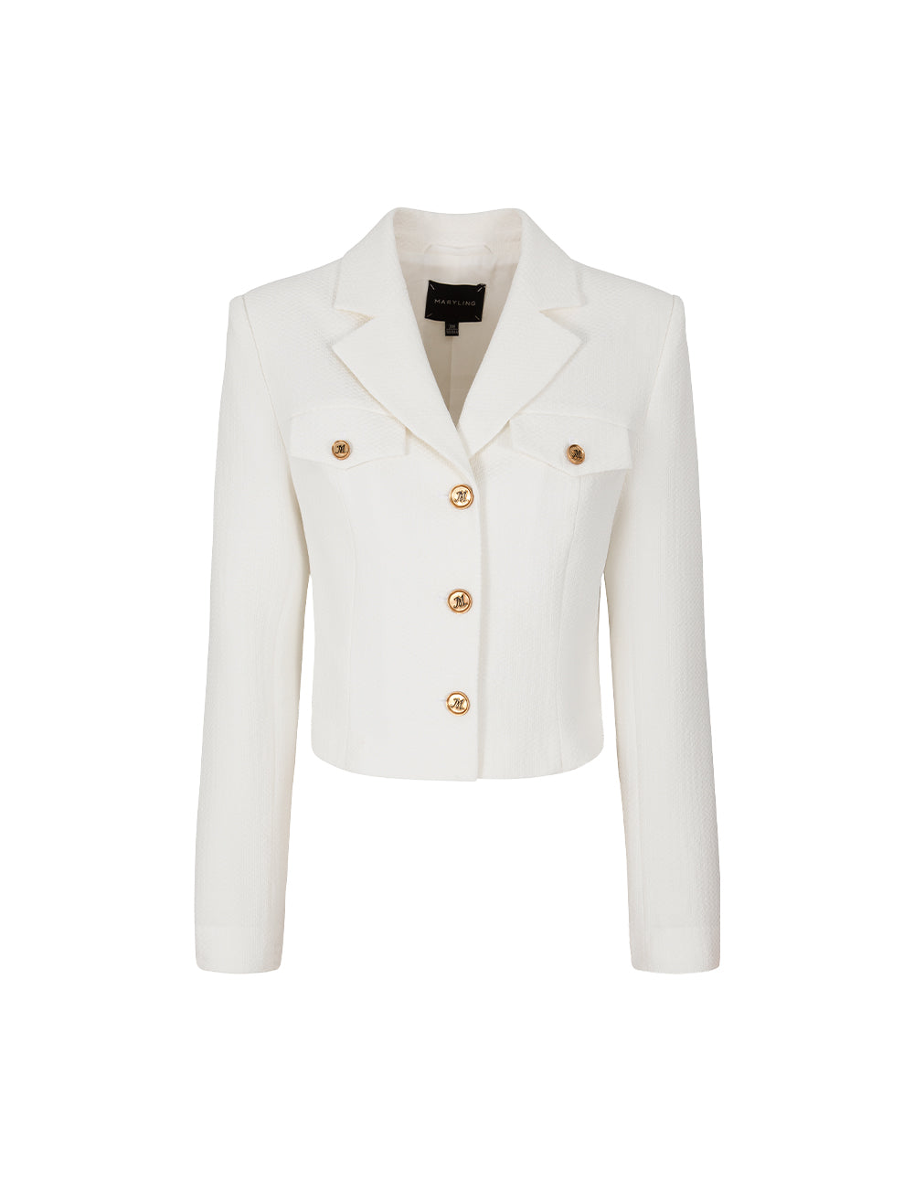 MARYLING Peaked Lapel Long-Sleeve single-breasted Tweed Cropped Blazer