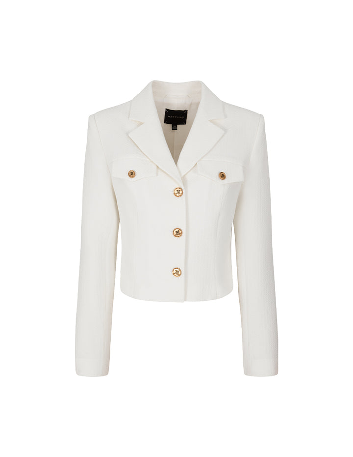 MARYLING Peaked Lapel Long-Sleeve single-breasted Tweed Cropped Blazer