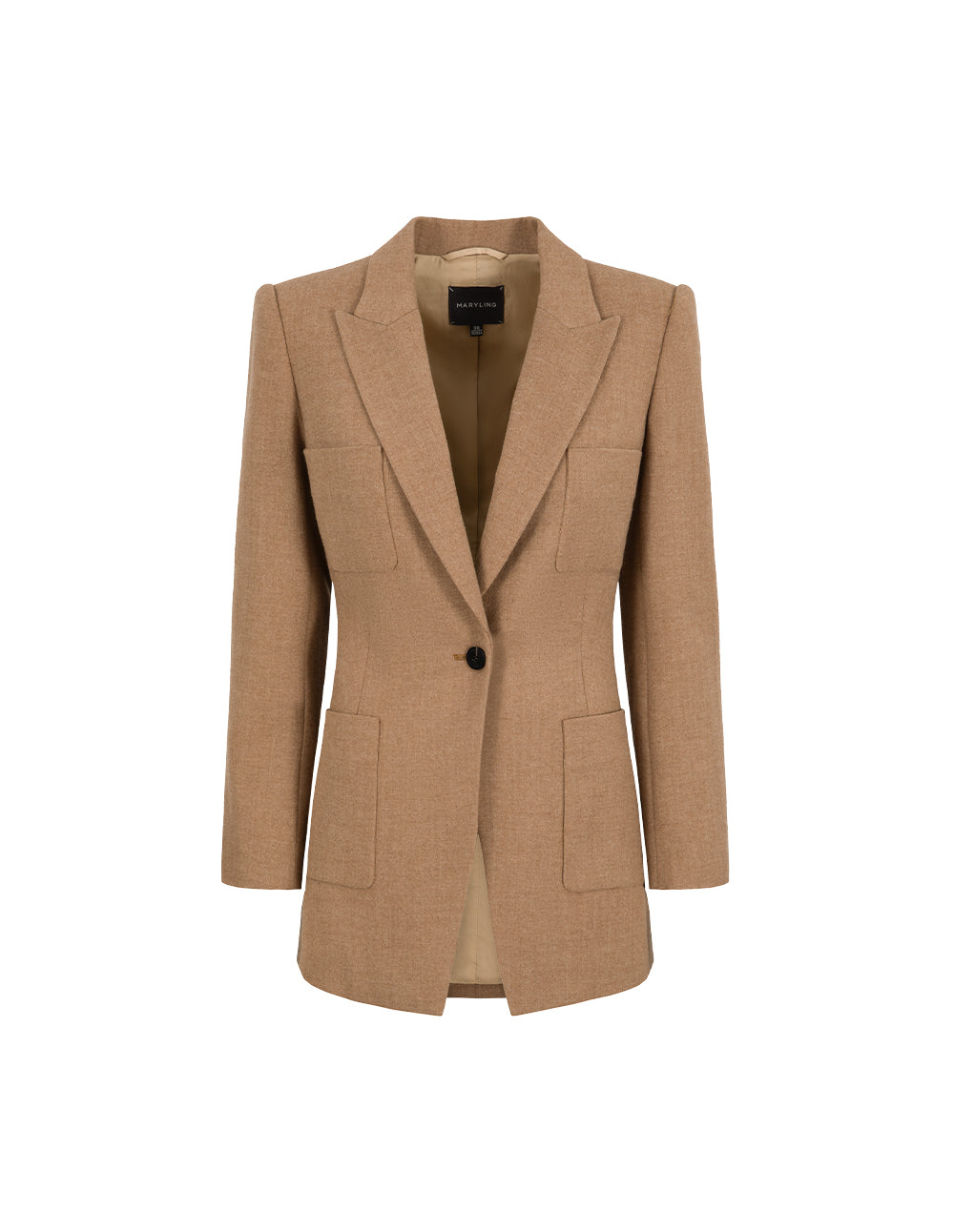 MARYLING Camel Wool Single-Breasted Midi Blazer