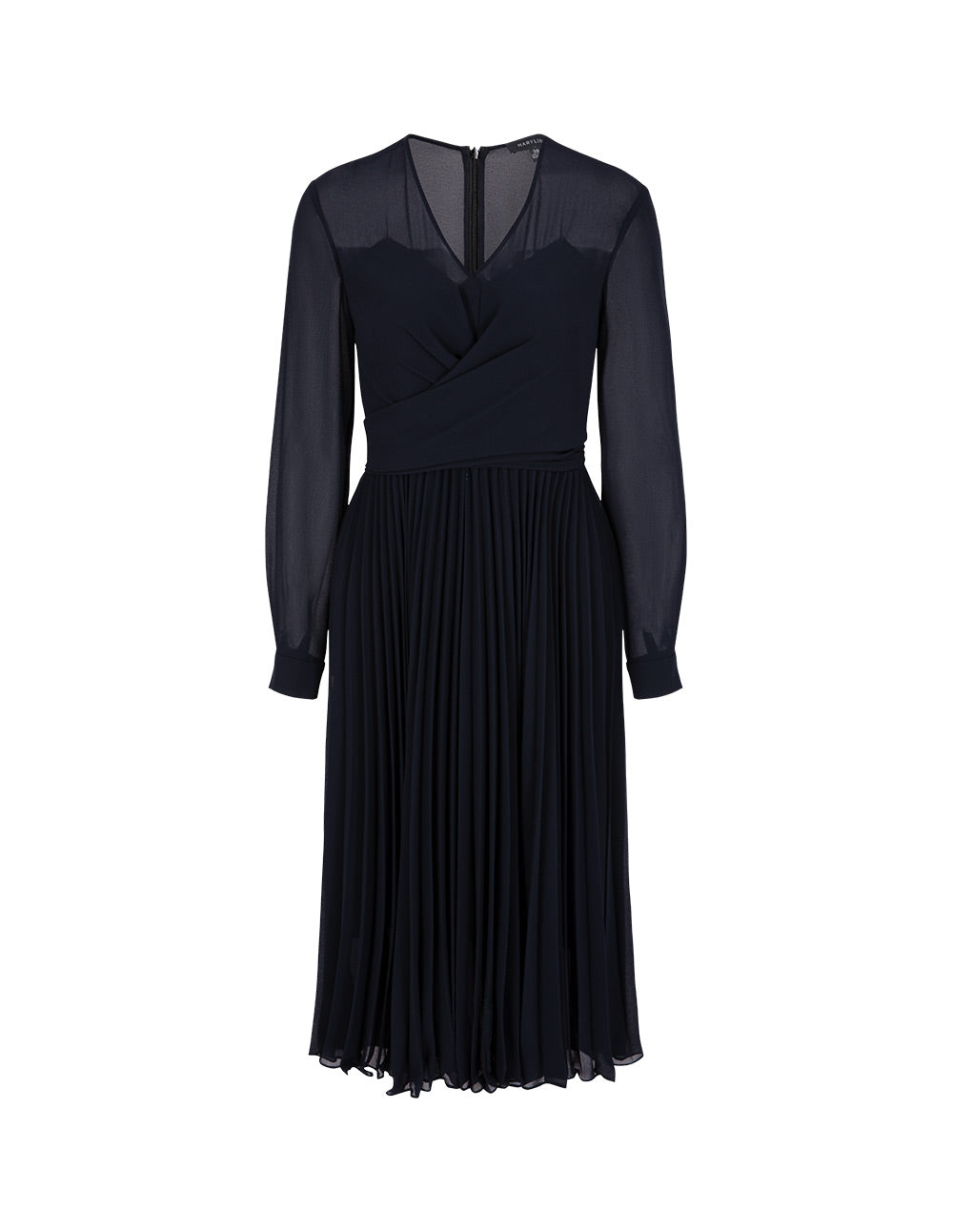 MARYLING V-Neck Long-Sleeve Wrap Tie-Waist Pleated Midi Dress