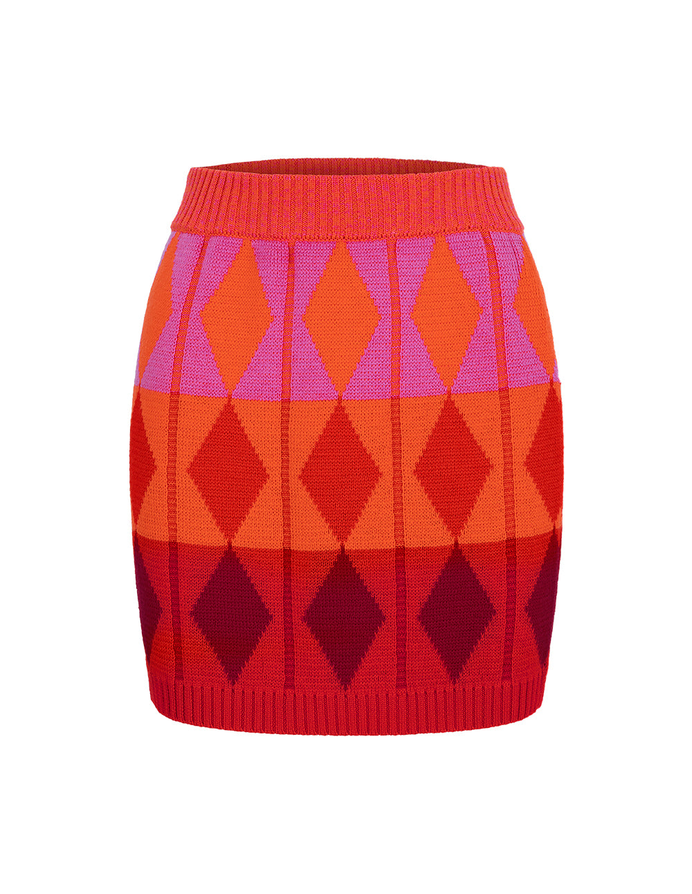 MARYLING Red Berry Plaid Knitted Skirt