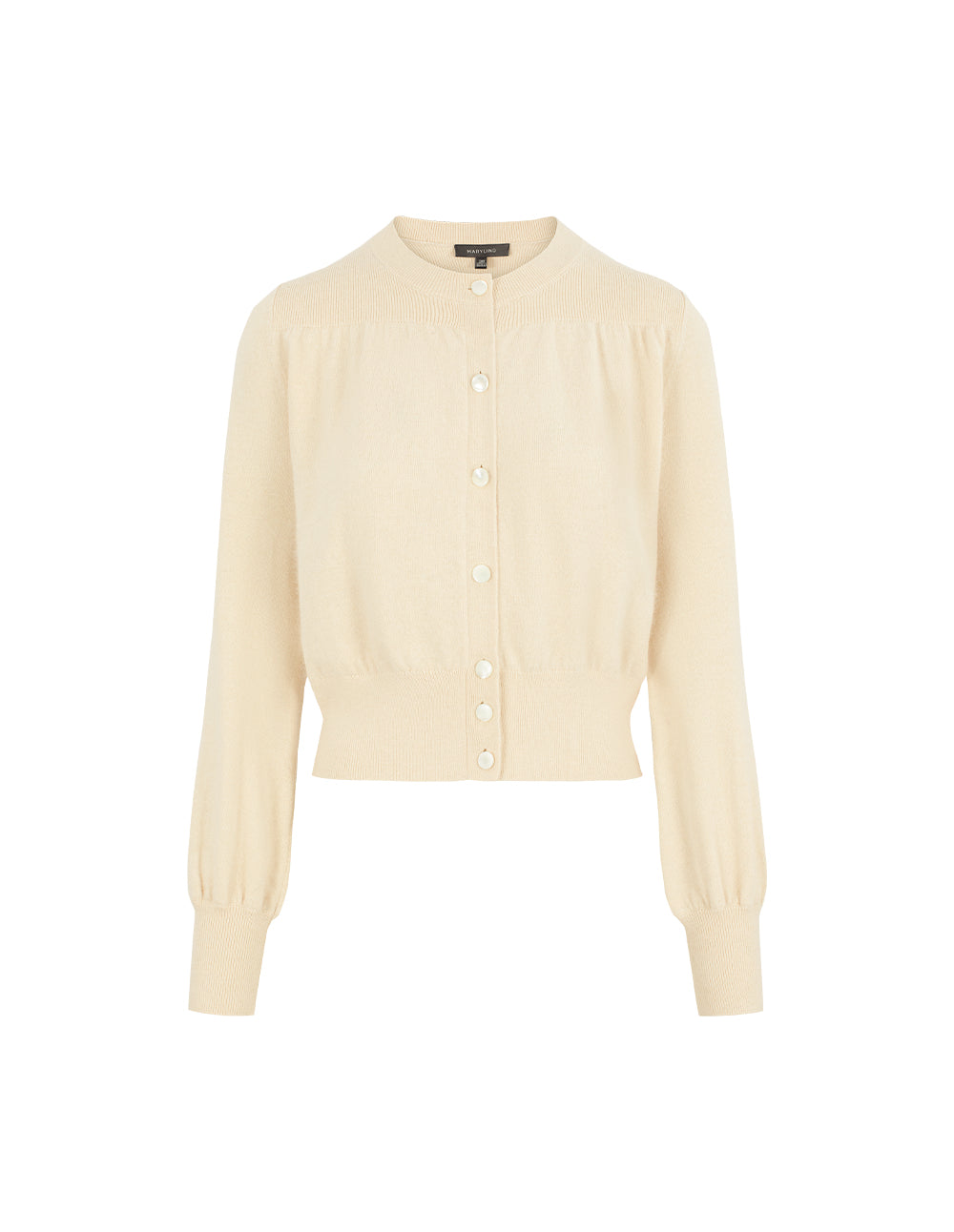 MARYLING Cream Mandarin Collar Fitted Knit Cardigan
