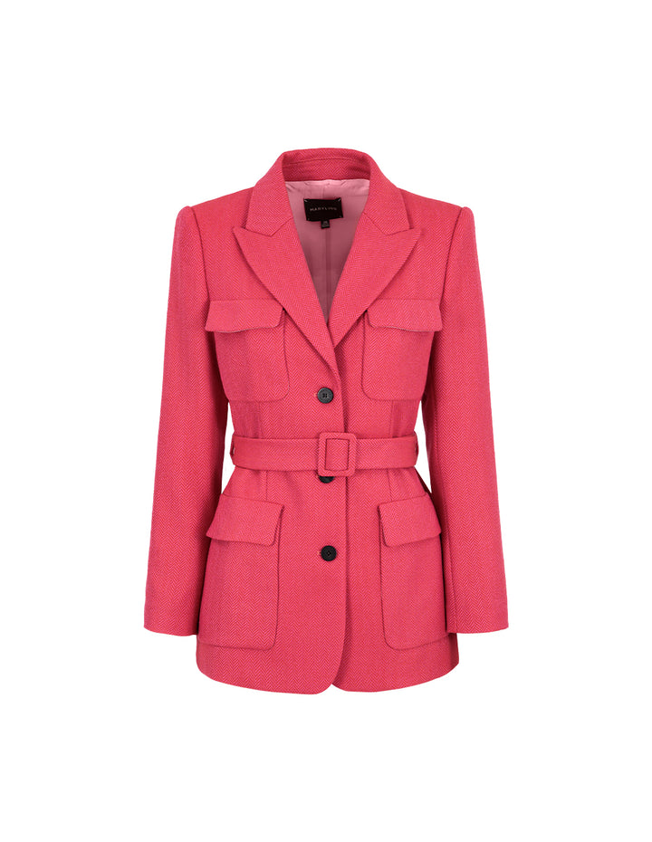 MARYLING Red Herringbone Single-Breasted Wool Jacket
