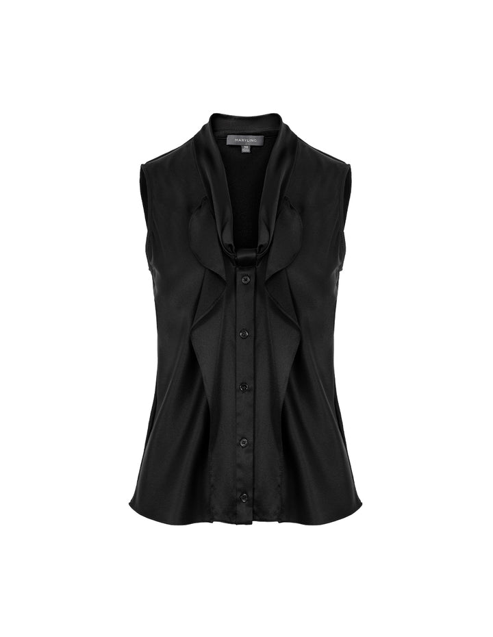 MARYLING V-Neck Silk Vest With Ruffles Chest