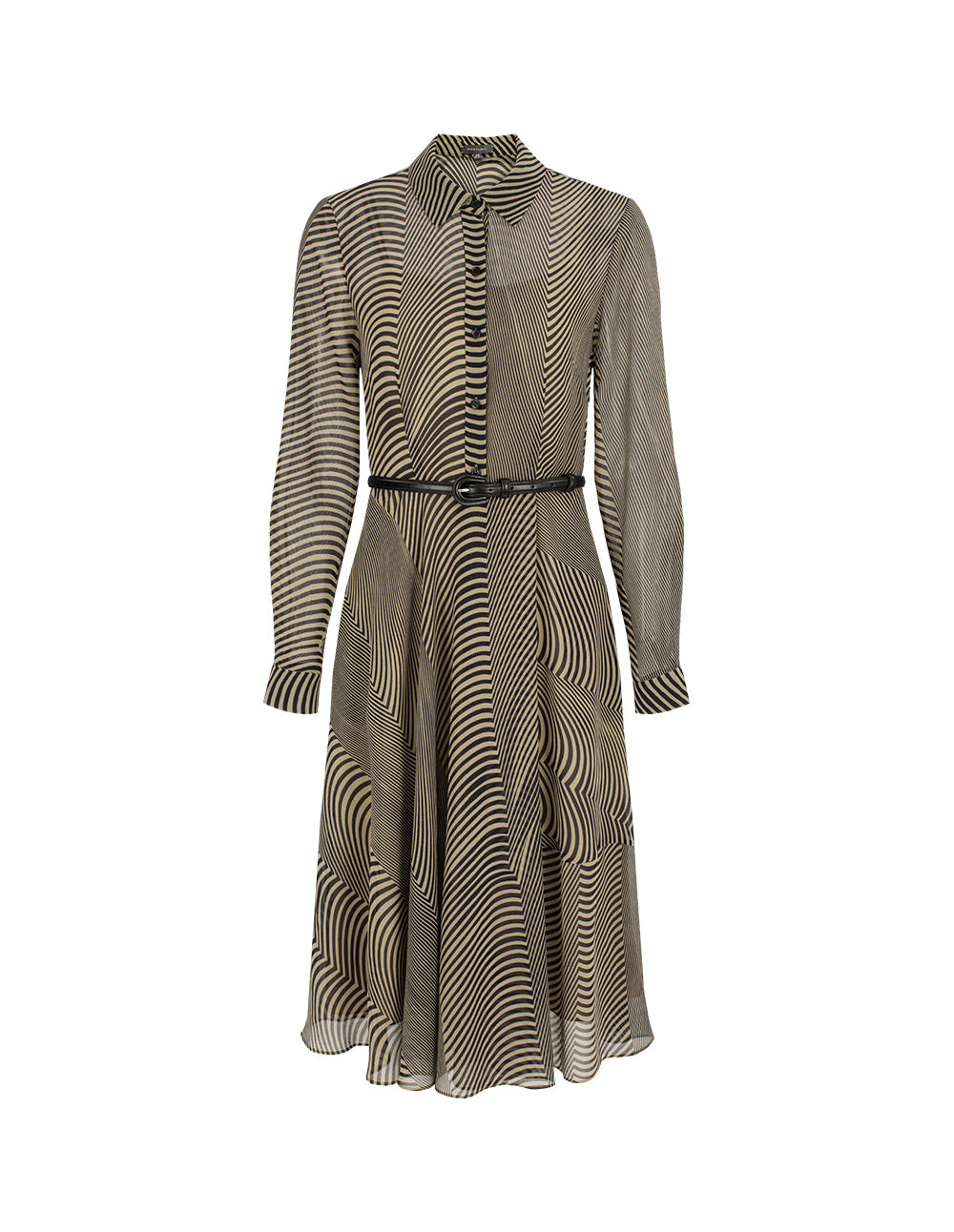 MARYLING Black Striped Print Midi Shirt Dress