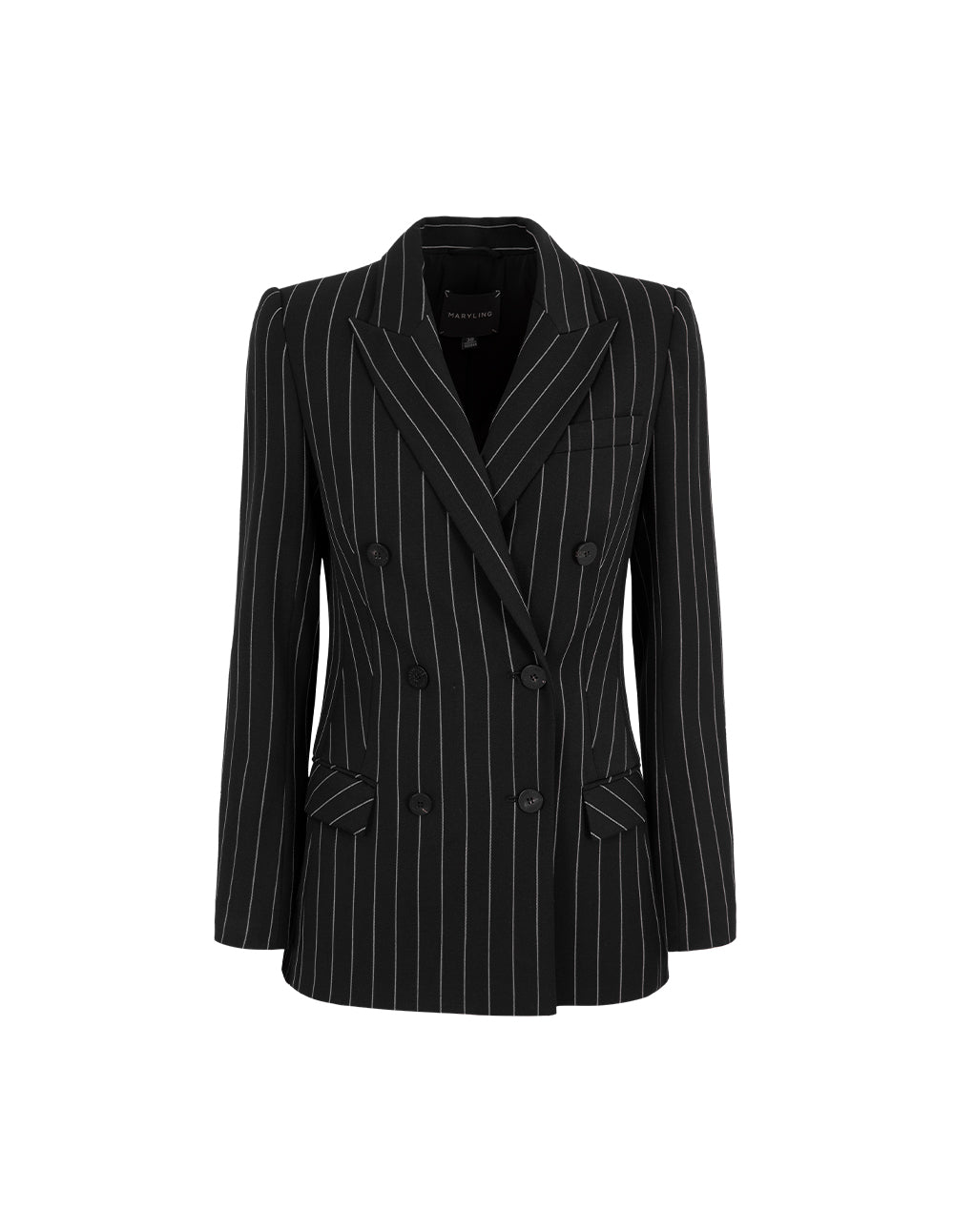 MARYLING Striped Lapel Collar Double-Breasted Blazer