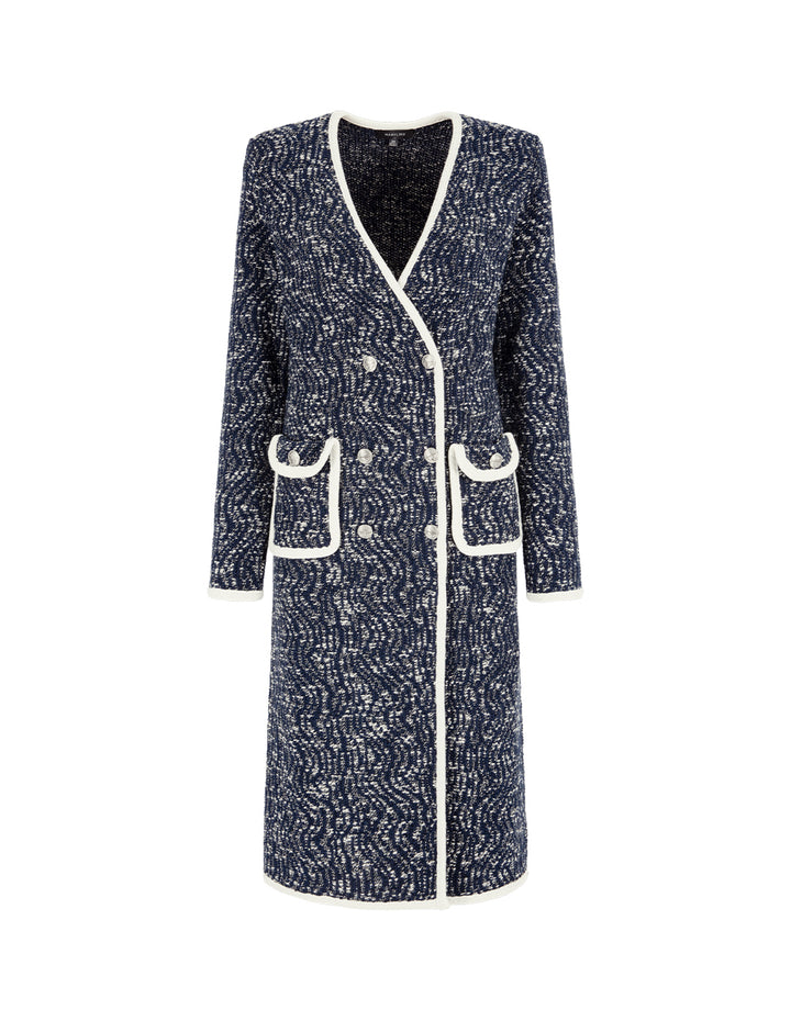 MARYLING V-Neck Long-Sleeve Straight Tweed Knitted Long Cardigan Jacket