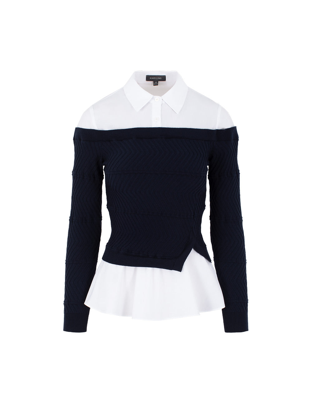 MARYLING Knitted Patchwork Long-Sleeve Knit Blouse