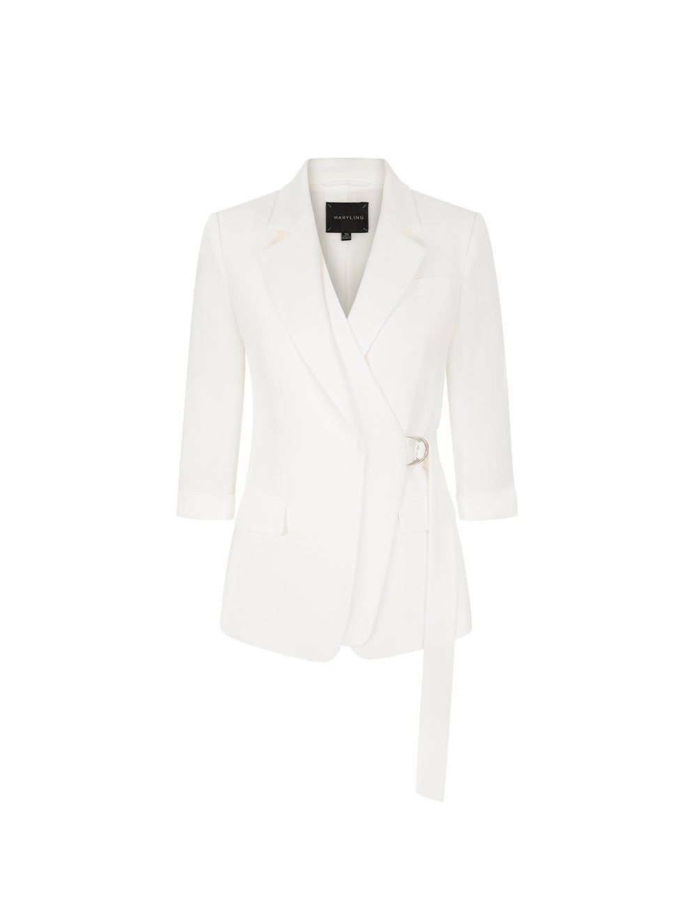 MARYLING Peaked Lapel 3/4 Sleeve Wrap Waist-Tie Blazer