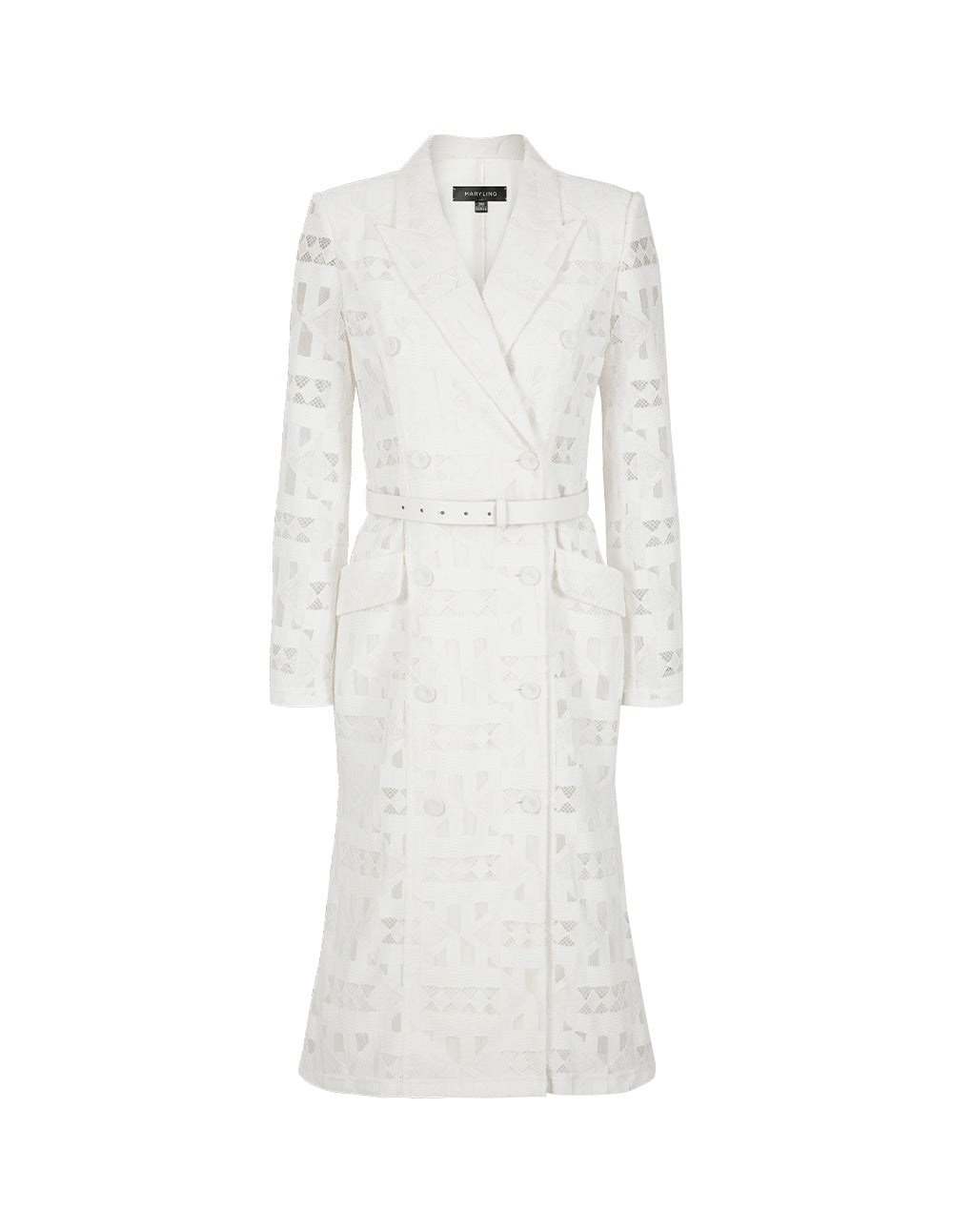 MARYLING White Suit-Style Over-The-Knee Fishtail Dress