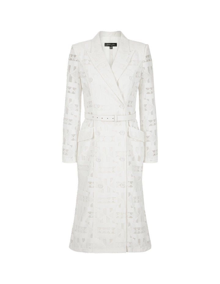 MARYLING White Suit-Style Over-The-Knee Fishtail Dress