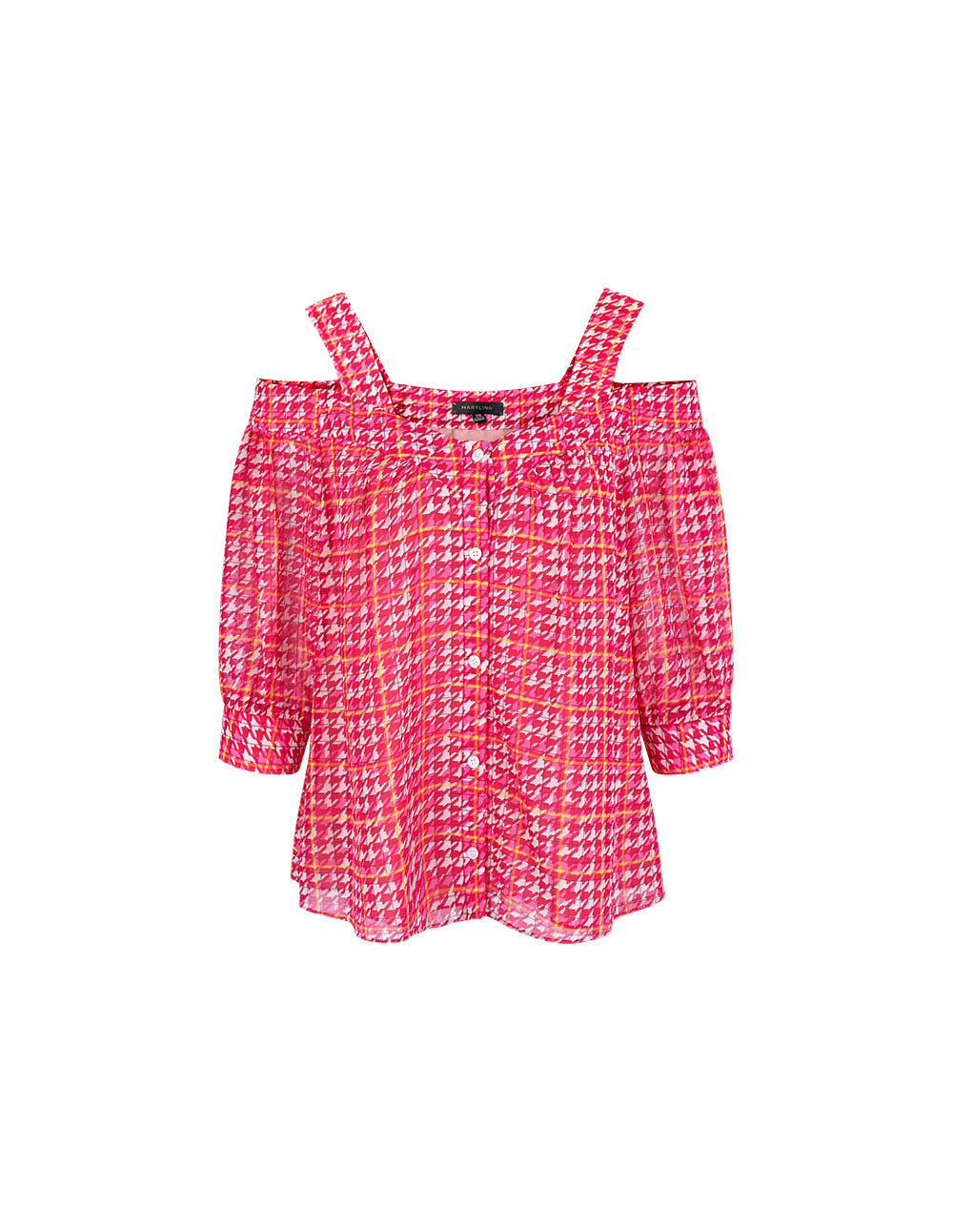 MARYLING Houndstooth Off-Shoulder Halter Top