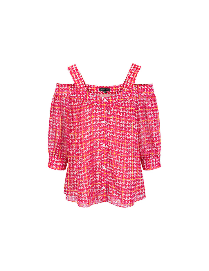 MARYLING Houndstooth Off-Shoulder Halter Top