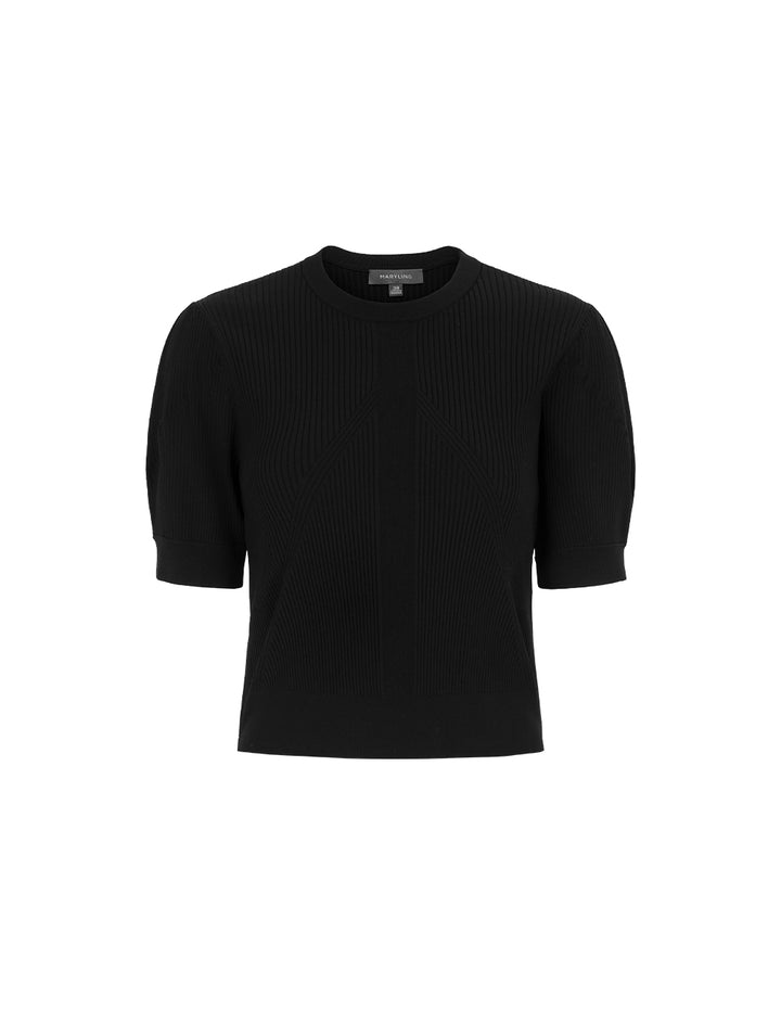 MARYLING Crew Neck Ribbed Short-Sleeve Knit Top