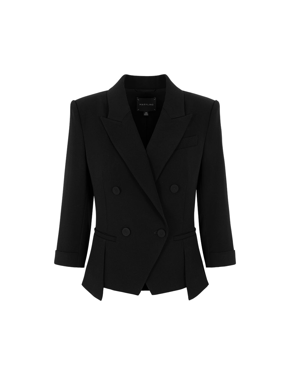 MARYLING Peaked-Lapel Double-Breasted Cropped Fitted Blazer