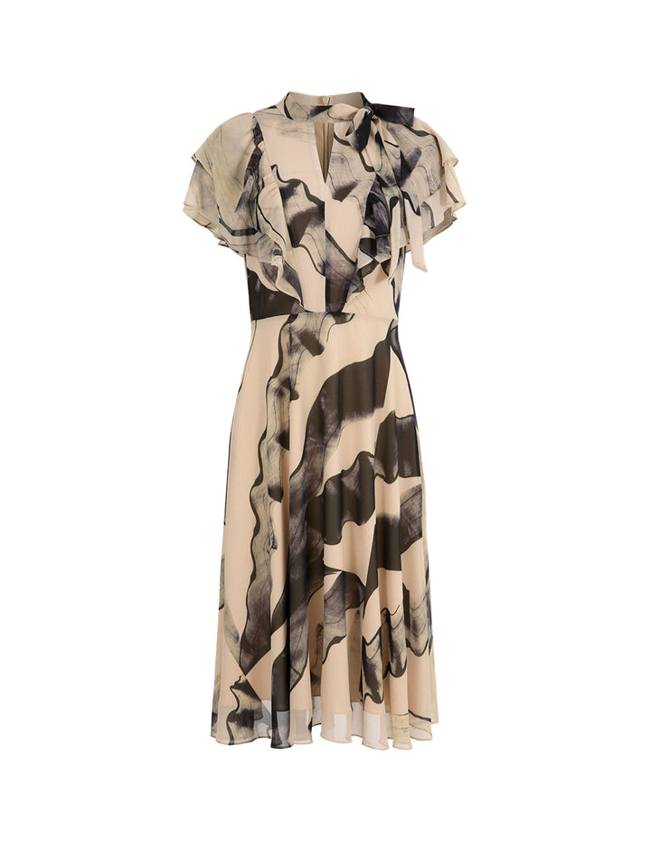 MARYLING Ink Glacier Printed French Tea Break Dress