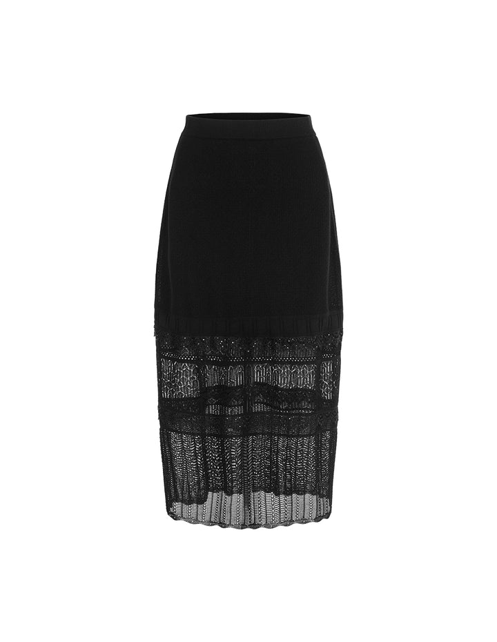 MARYLING Straight Lace Insert See-Through Knee-Length Skirt