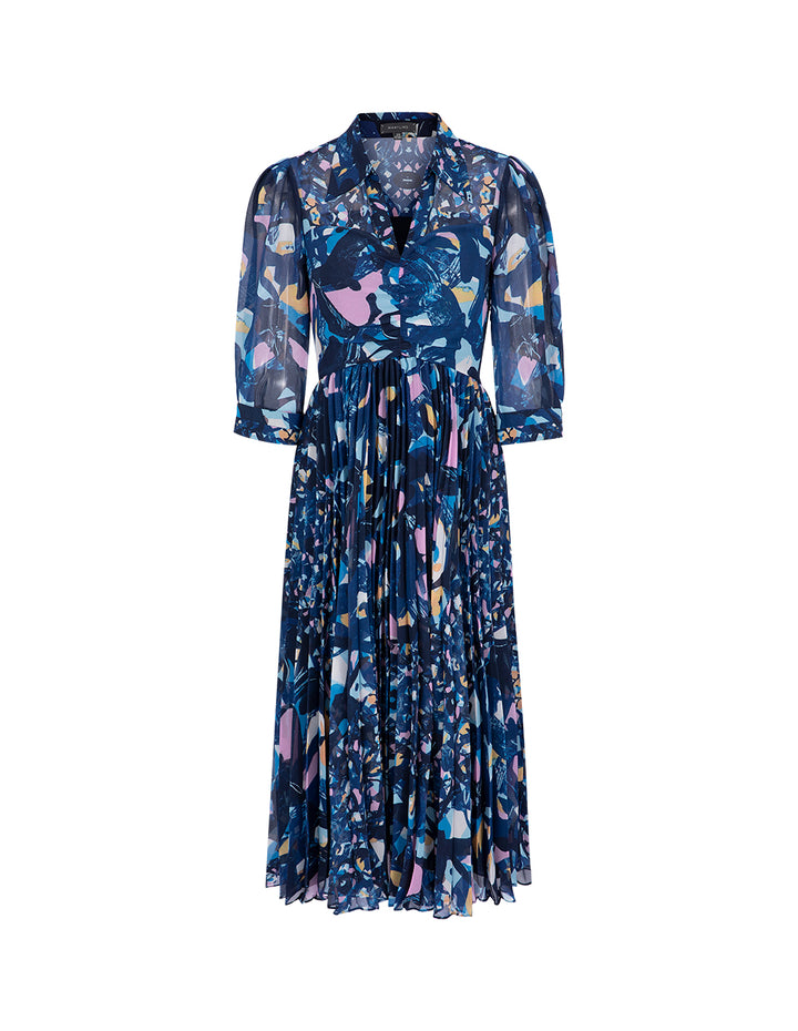 MARYLING V-Neck Shirt Style Printed Half-Sleeves Midi Dress