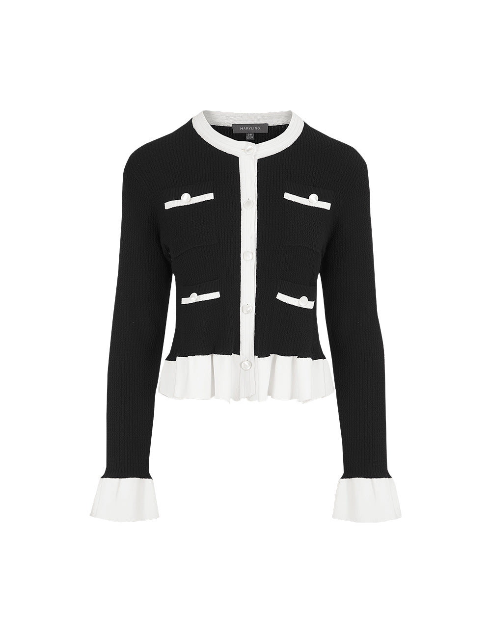 MARYLING Black Ruffled Knitted Cardigan