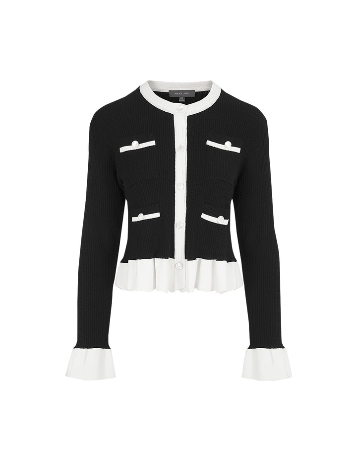 MARYLING Black Ruffled Knitted Cardigan
