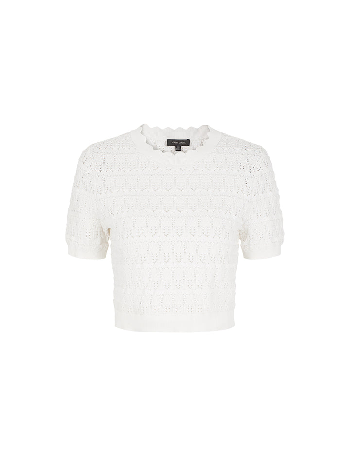 MARYLING Crew-Neck Short-Sleeved Pointelle Knit T-shirt