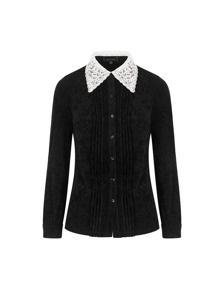 MARYLING Collar & Long Sleeves Velvet Blouse