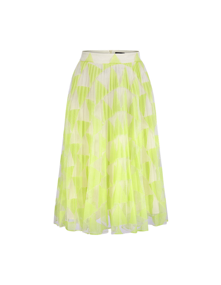 MARYLING Bright Yellow Lace Pleated Skirt