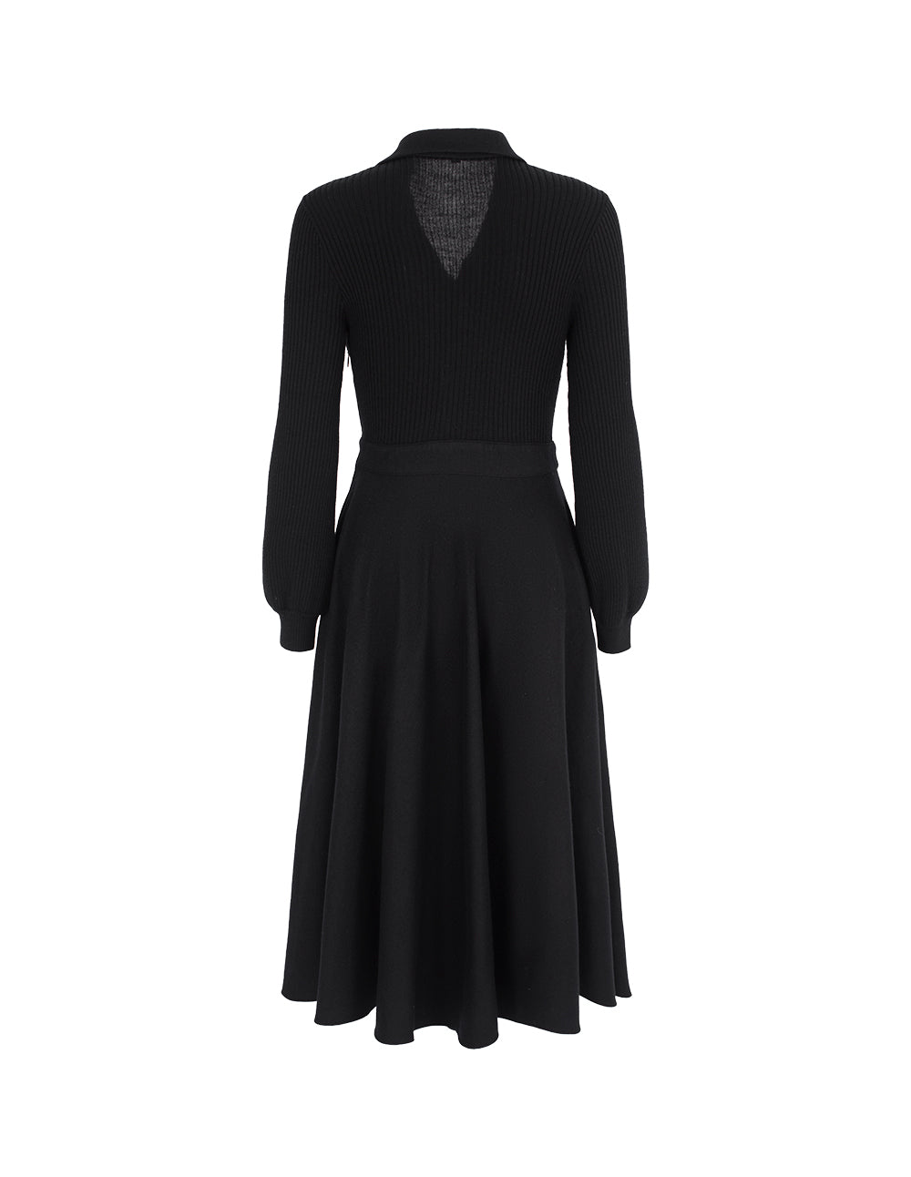 MARYLING Shirt-Collar Wrap Knitted Patchwork Pleated Midi Dress