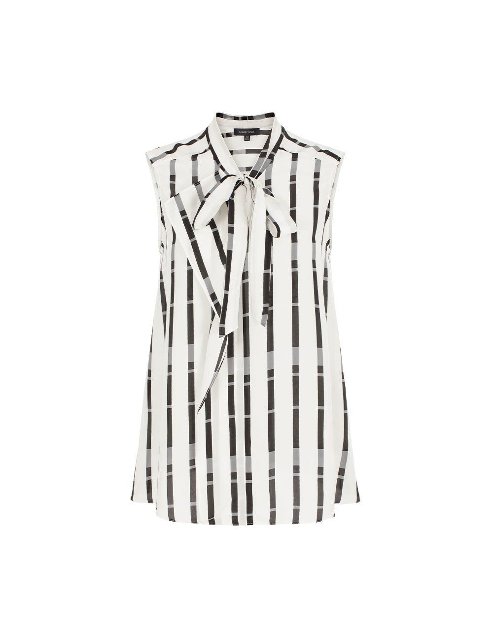 MARYLING Tie Neck Sleeveless Striped Asymmetric Top