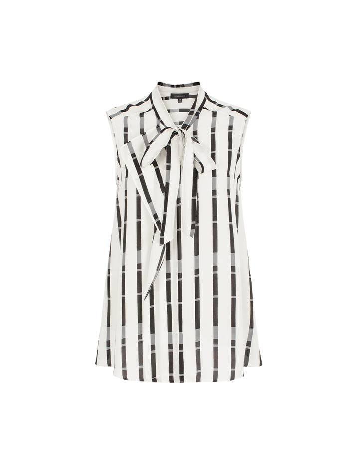 MARYLING Tie Neck Sleeveless Striped Asymmetric Top