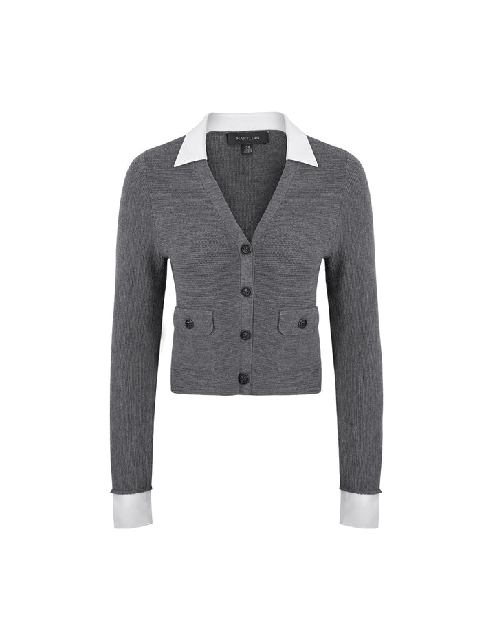 MARYLING Gray And White Contrast Needle Shuttle With Short Cardigan