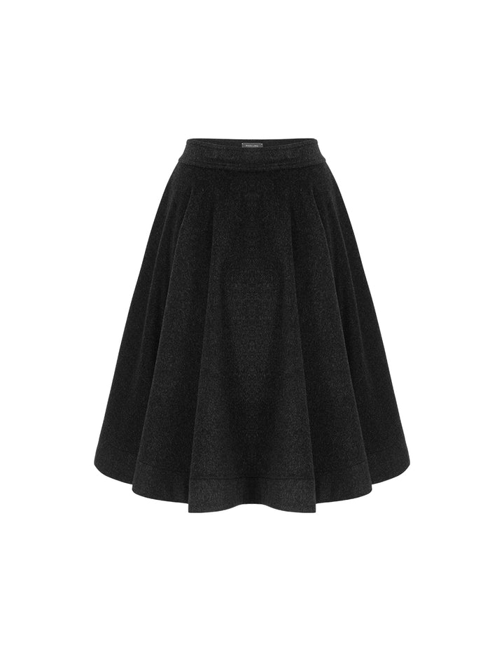 MARYLING A-Line High-Waisted Pleated Wool Silk Blend Midi Skirt