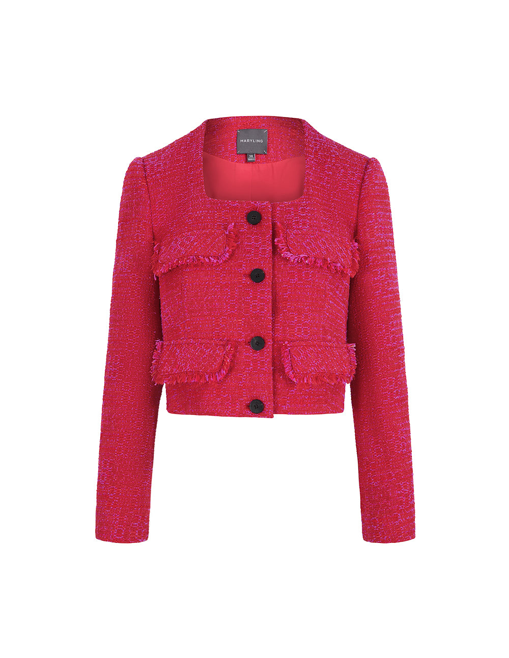 MARYLING Red Square Collar Short Tweed Jacket