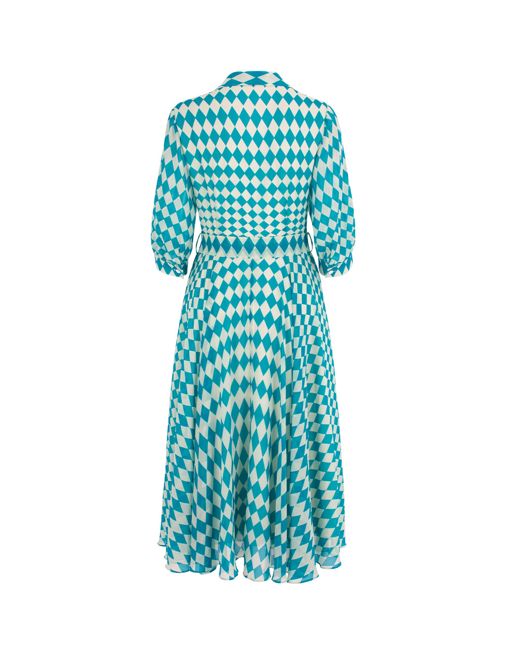 MARYLING V-Neck Puff-Sleeve Front-Tie Print Pleated Midi Dress