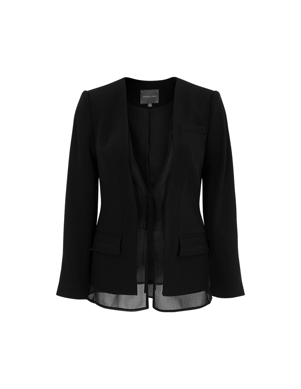 MARYLING Double-Layered Collarless Long-Sleeve Tie Silk & Triacetate Blazer