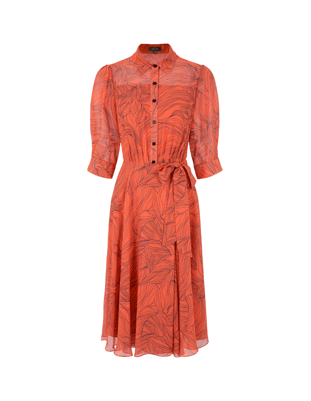 MARYLING Tie-Waist Floral Printed Short Sleeve Pleated Midi Shirt Dress