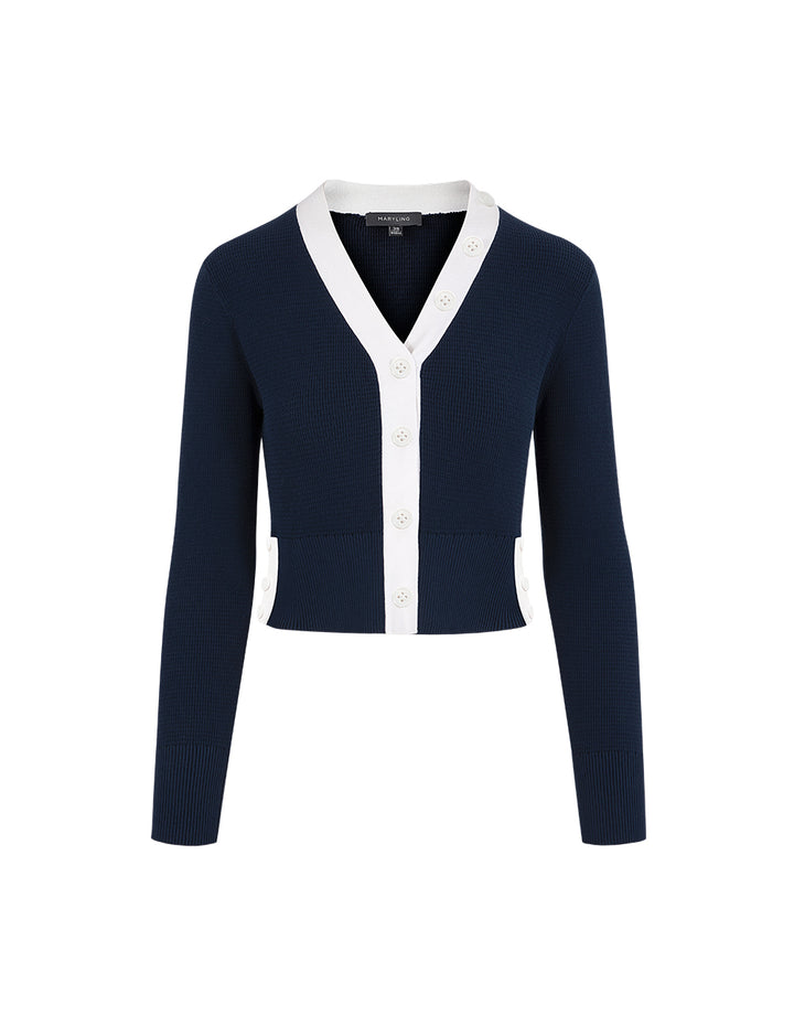 MARYLING Navy Long Sleeves Knitted Cardigan