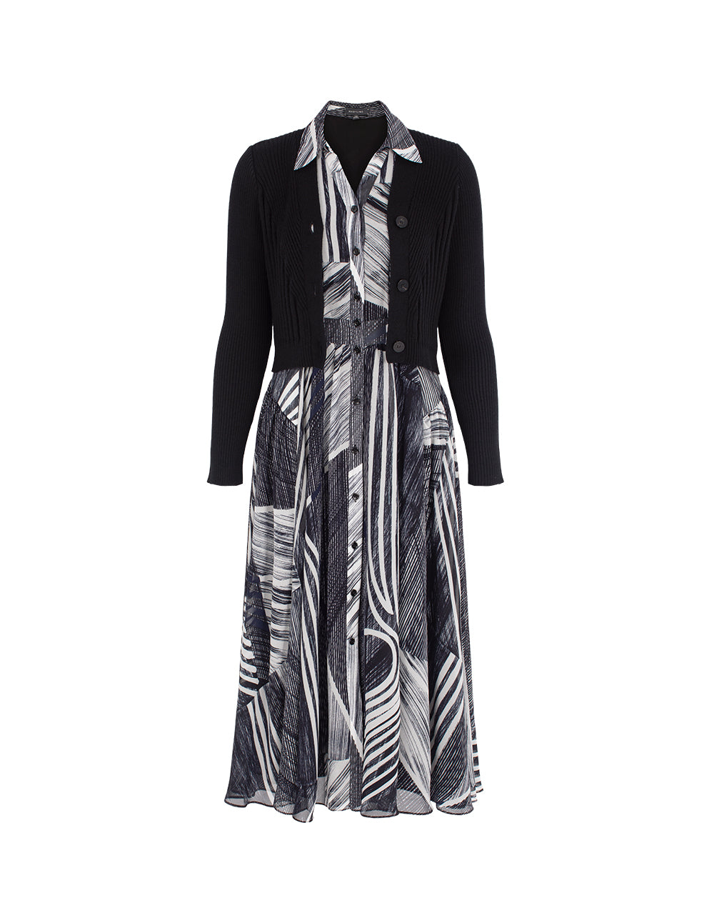 MARYLING V-Neck Shirt Collar Knitted Splicing Fake Two-Piece Printed Dress