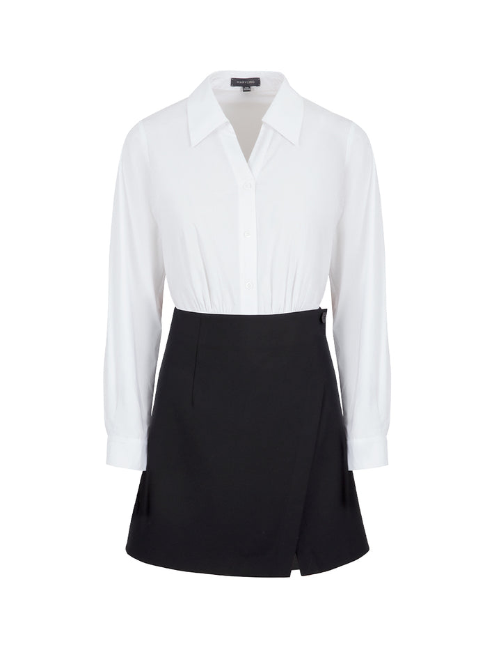 MARYLING Black And White Contrast Shirt Dress