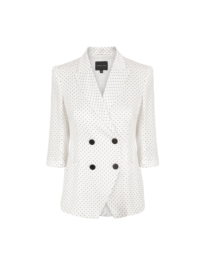 MARYLING Mid-Length Sleeve Polka-Dots White Blazer